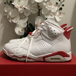 Jordan White and Red High-Top Sneakers